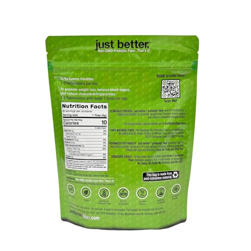 Just Better fiber powder pours into a glass for a smooth fiber boost