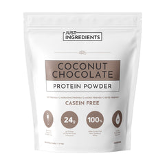 JUST INGREDIENTS Coconut Chocolate Protein Powder tub—premium protein blend for daily recovery.