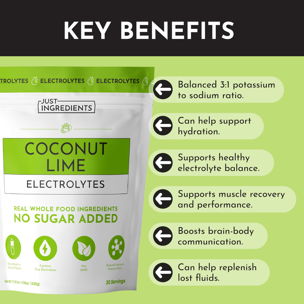 Just Ingredients Coconut Lime Electrolytes real lime and coconut extracts flavor.