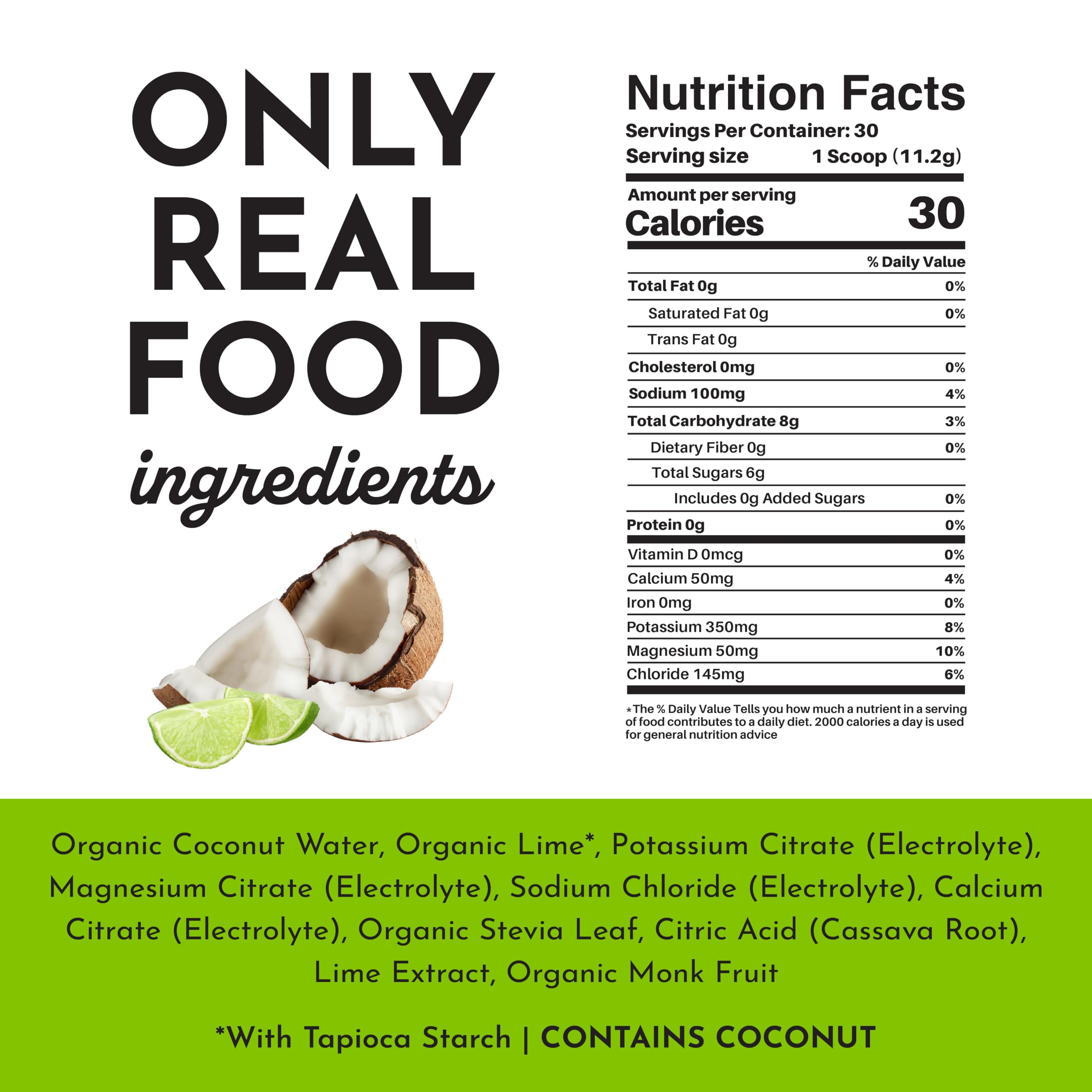 Just Ingredients Coconut Lime Electrolytes sea salt and minerals illustration.