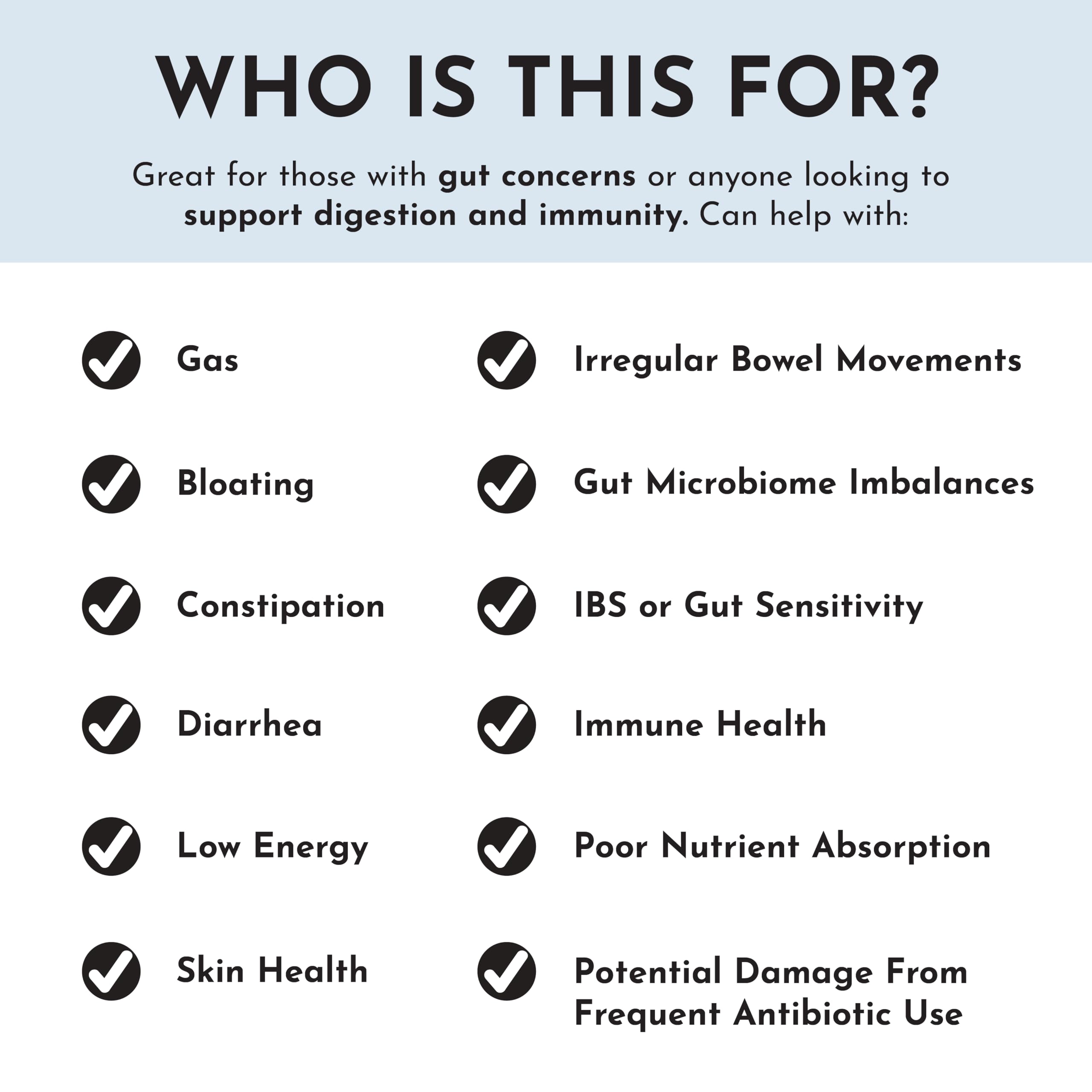 Just Ingredients Digestive Comfort image implies relief from occasional gas and bloating.