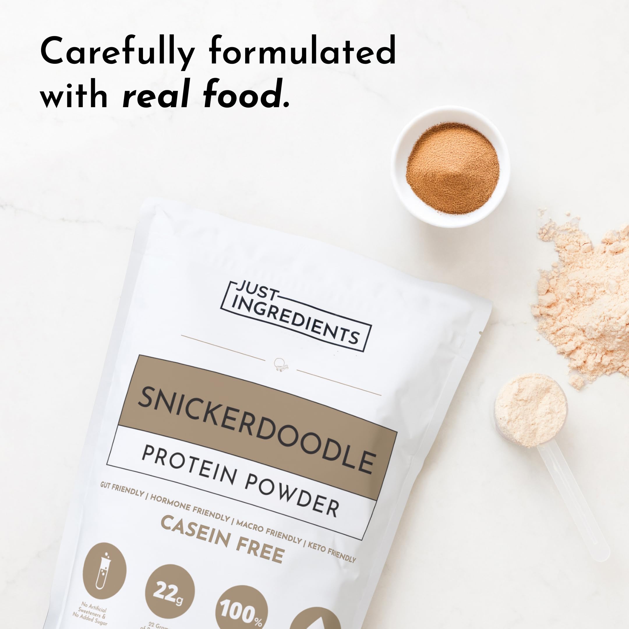 JUST INGREDIENTS digestive-friendly formula with glass of water