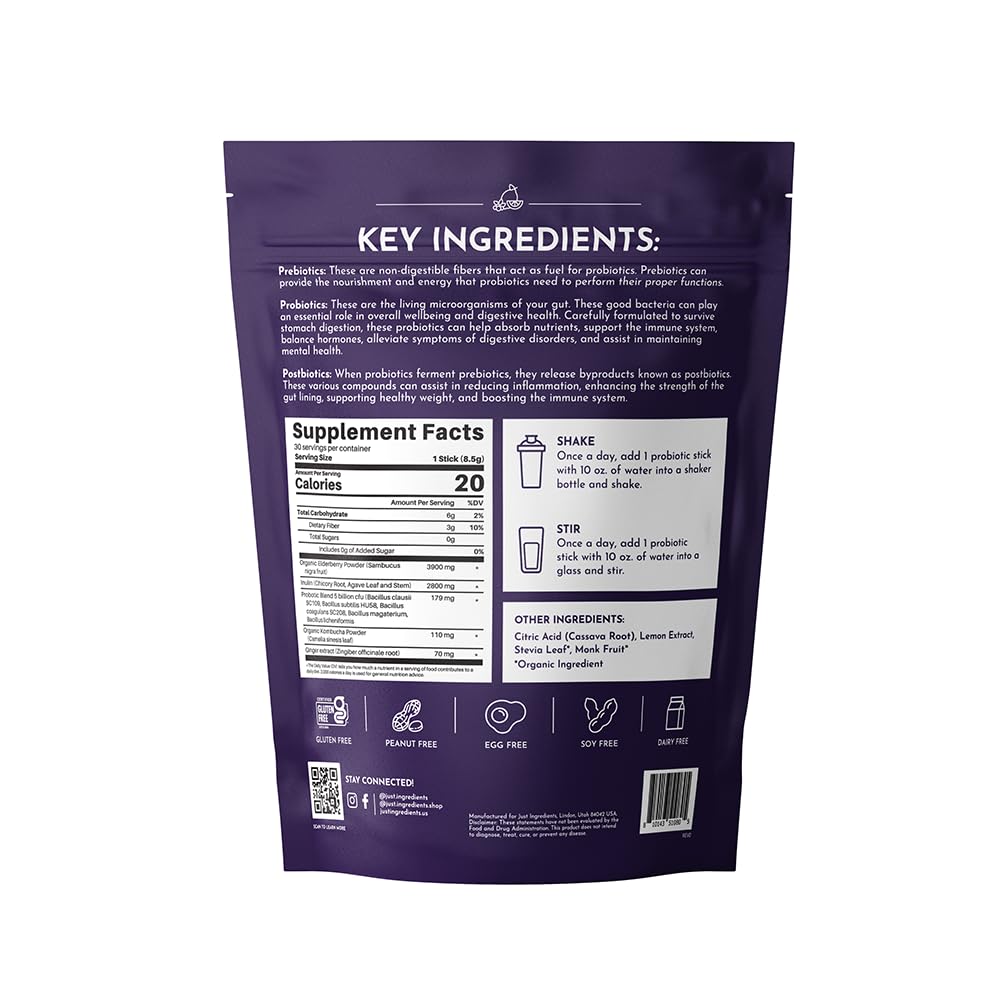 Just Ingredients Elderberry Lemonade stick dispensing into a water bottle for on-the-go hydration