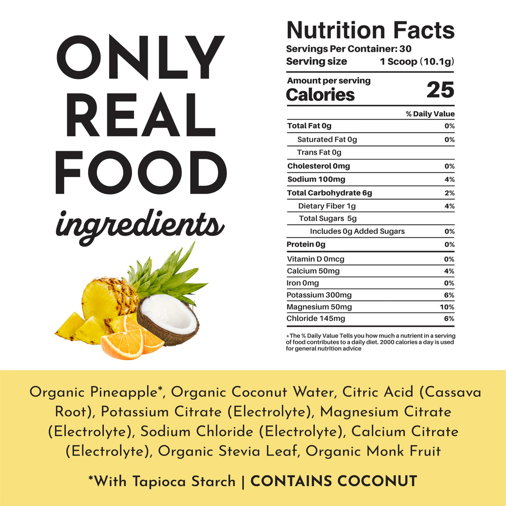 Just Ingredients electrolyte powder packaging suggests convenient on-the-go hydration.
