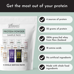 Just Ingredients four-protein blend featuring whey, pea, collagen, chia
