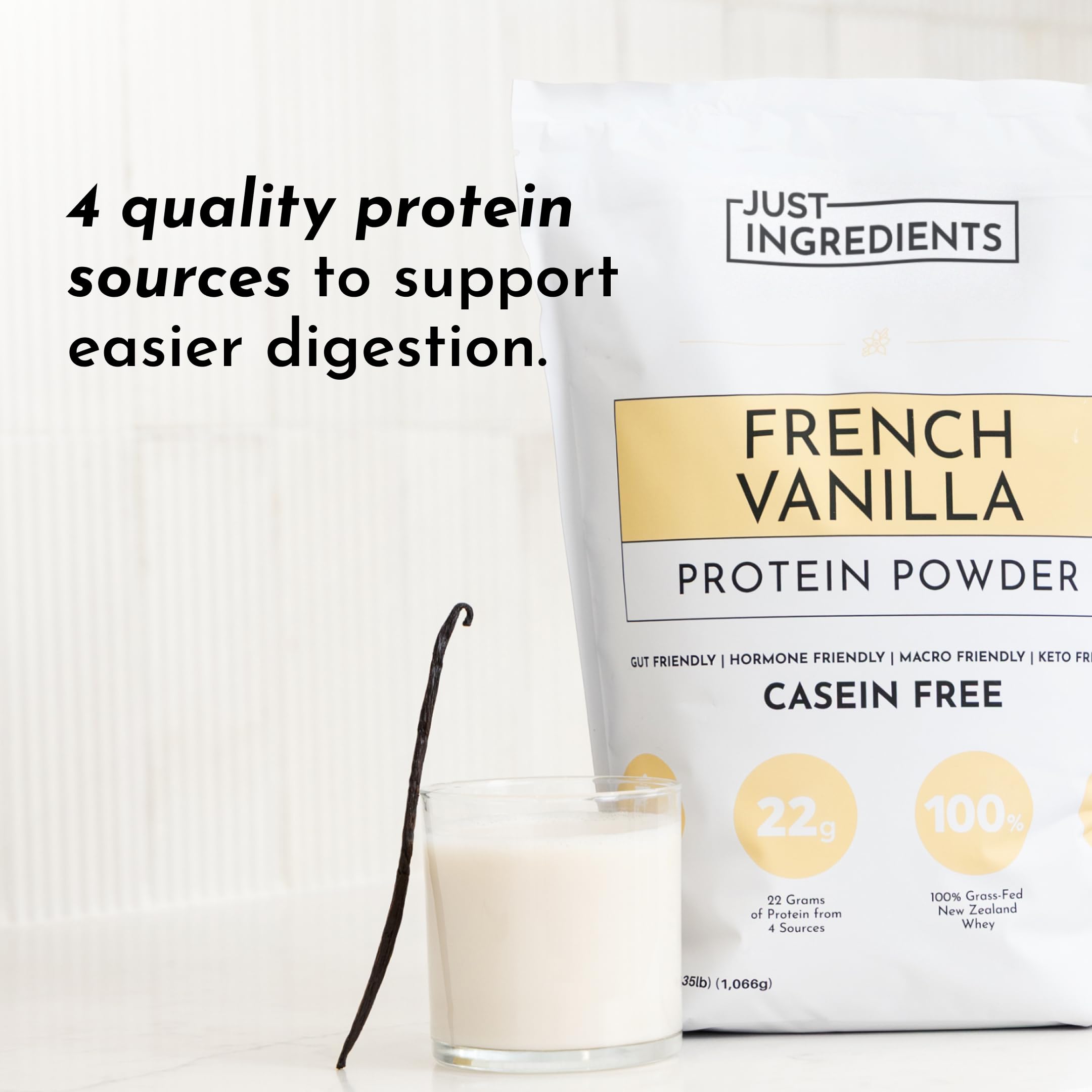 Ingredients list for JUST INGREDIENTS French Vanilla Protein showing defaults