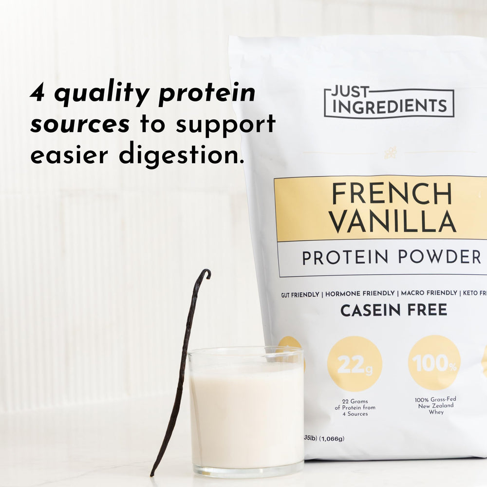 Ingredients list for JUST INGREDIENTS French Vanilla Protein showing defaults
