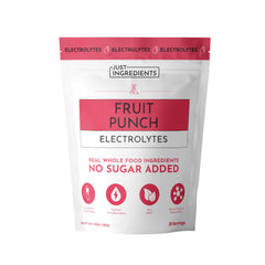 JUST INGREDIENTS Fruit Punch Electrolytes bottle pour supports quick hydration during workouts.