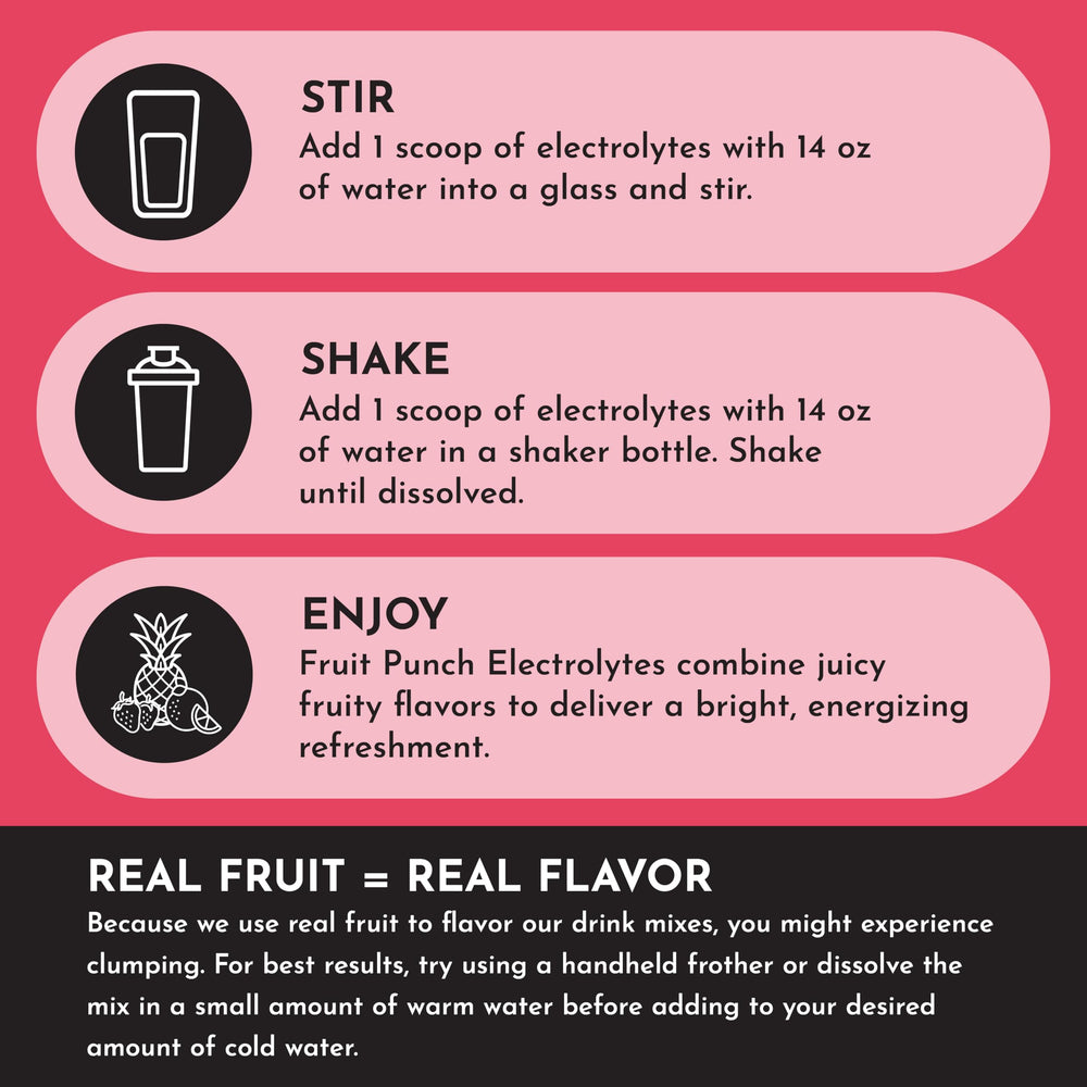 JUST INGREDIENTS Fruit Punch Electrolytes being poured during travel for daily hydration.