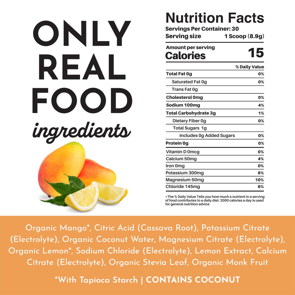 JUST INGREDIENTS Glass of mango lemonade electrolyte drink shows tropical refreshment
