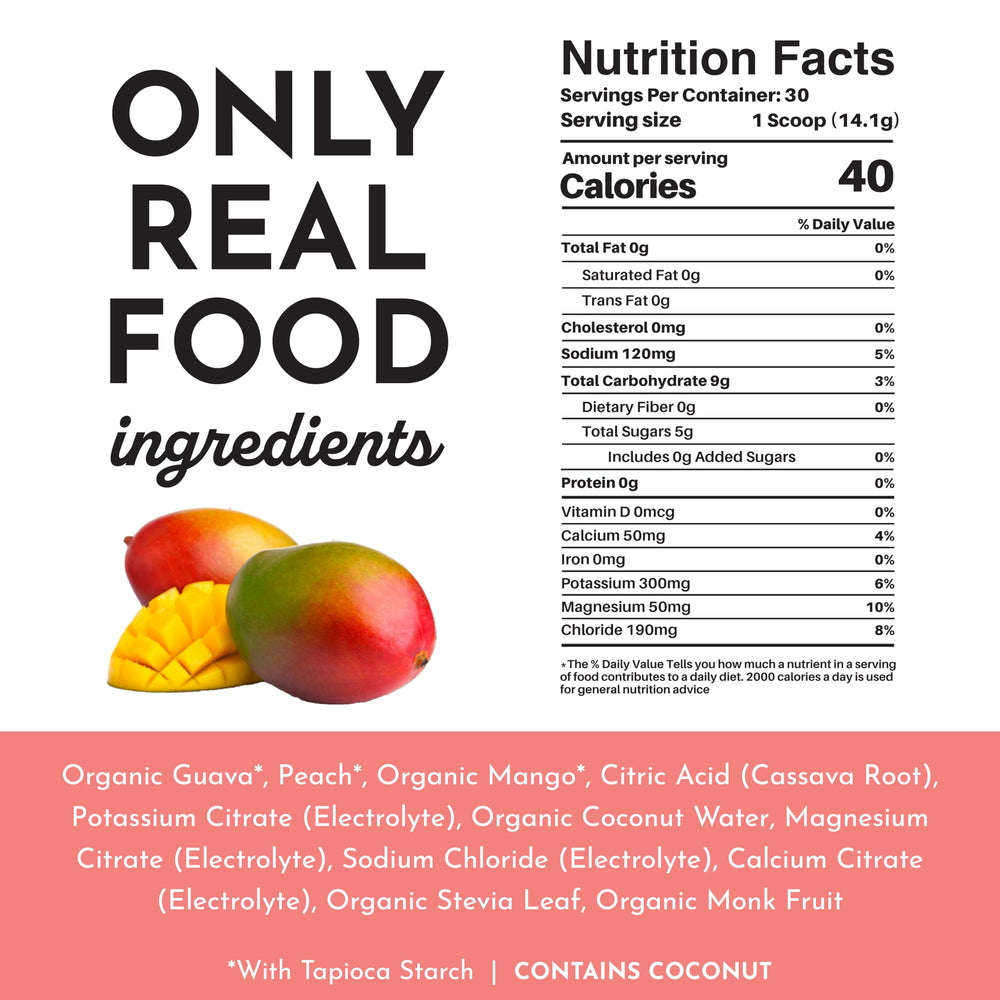 Scoop of Just Ingredients Guava Mango Electrolytes with plant-based sweeteners