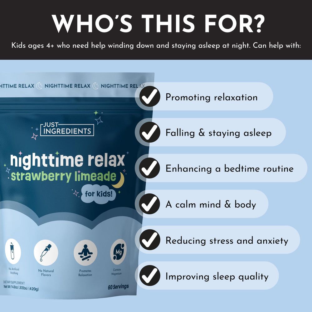 JUST INGREDIENTS Kids Nighttime Relax cup ready for a soothing evening.