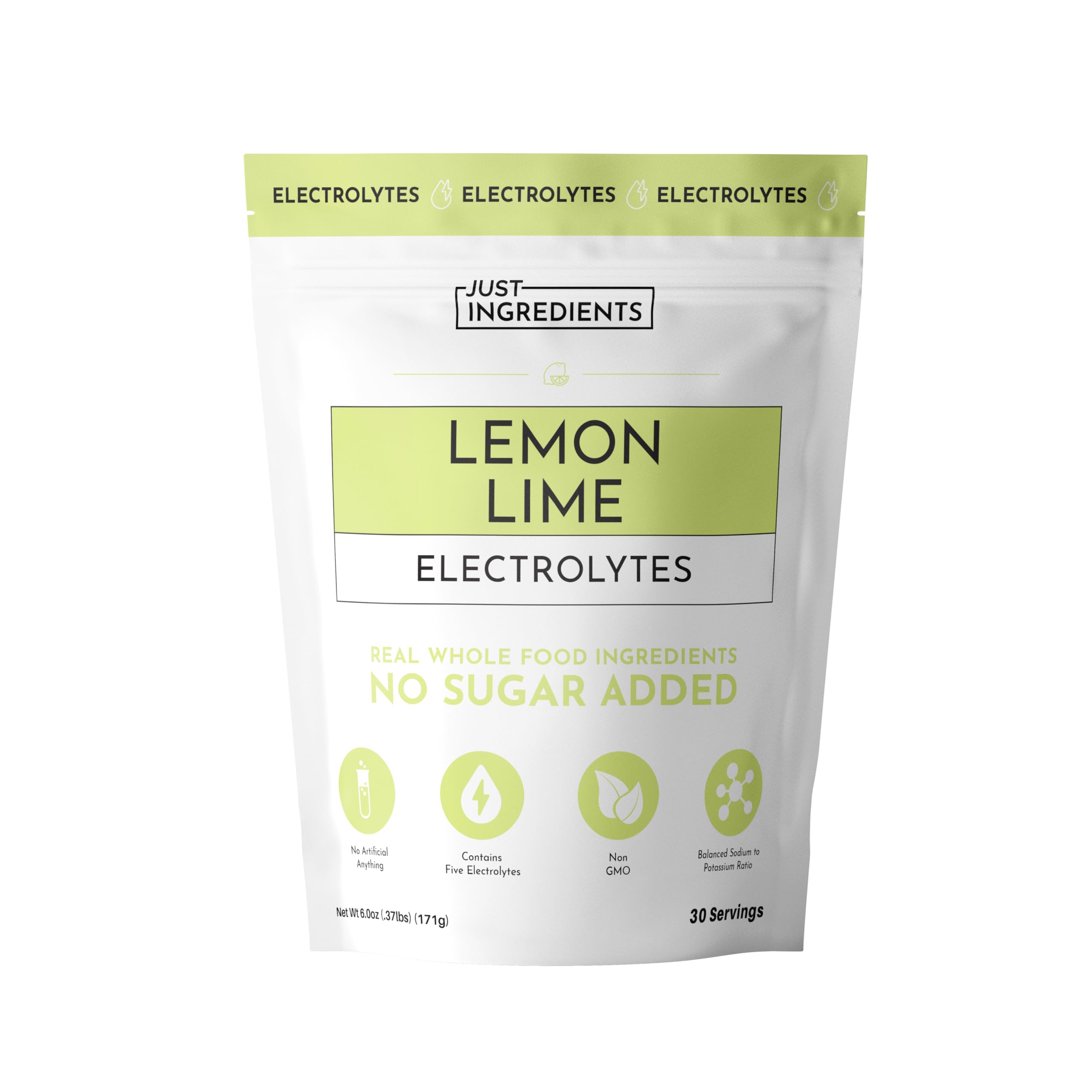 JUST INGREDIENTS Lemon Lime Electrolytes bottle for on-the-go hydration and refreshment.
