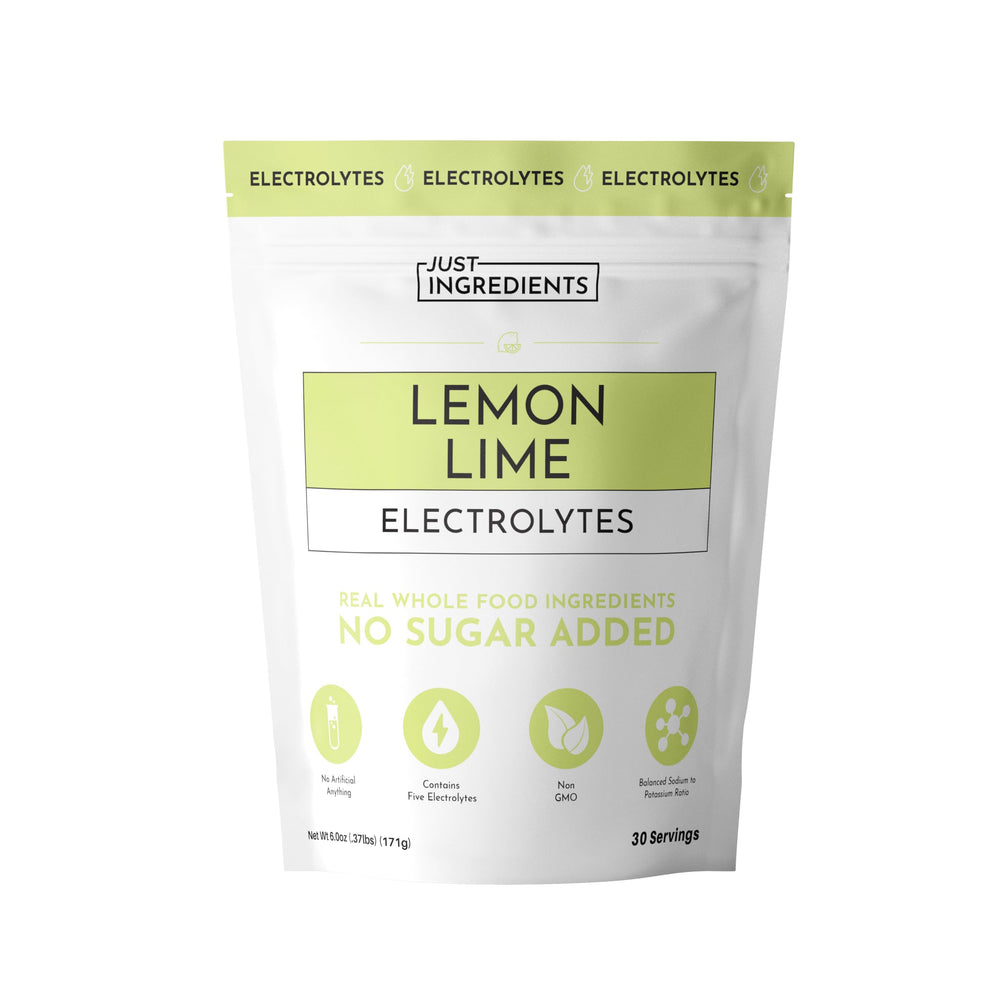 JUST INGREDIENTS Lemon Lime Electrolytes bottle for on-the-go hydration and refreshment.
