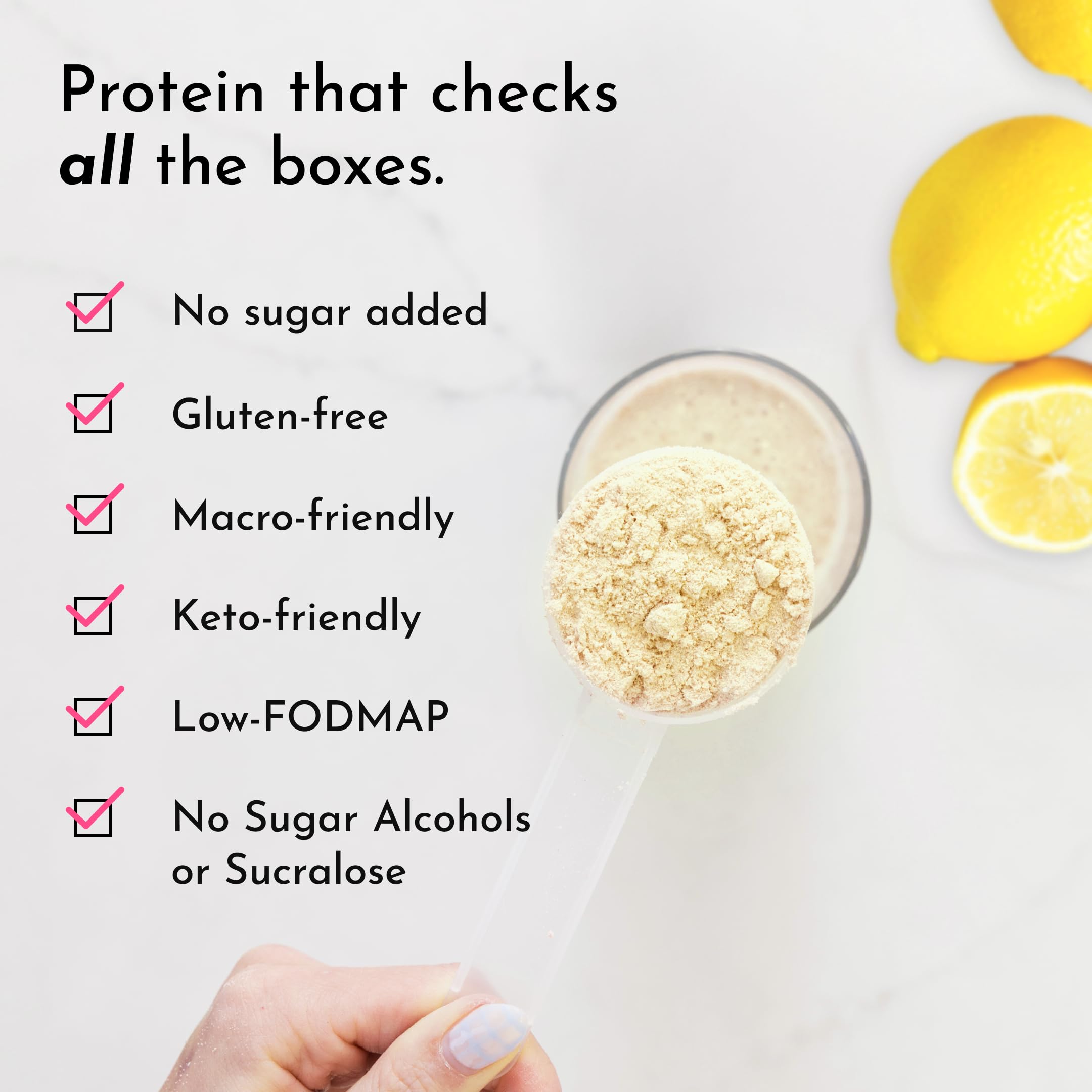 JUST INGREDIENTS Lemon Swish whey nutrition panel highlights protein quality and serving size