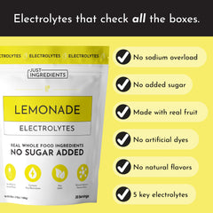 Lemonade Electrolytes lemon flavor dissolving into a refreshing glass by JUST INGREDIENTS.
