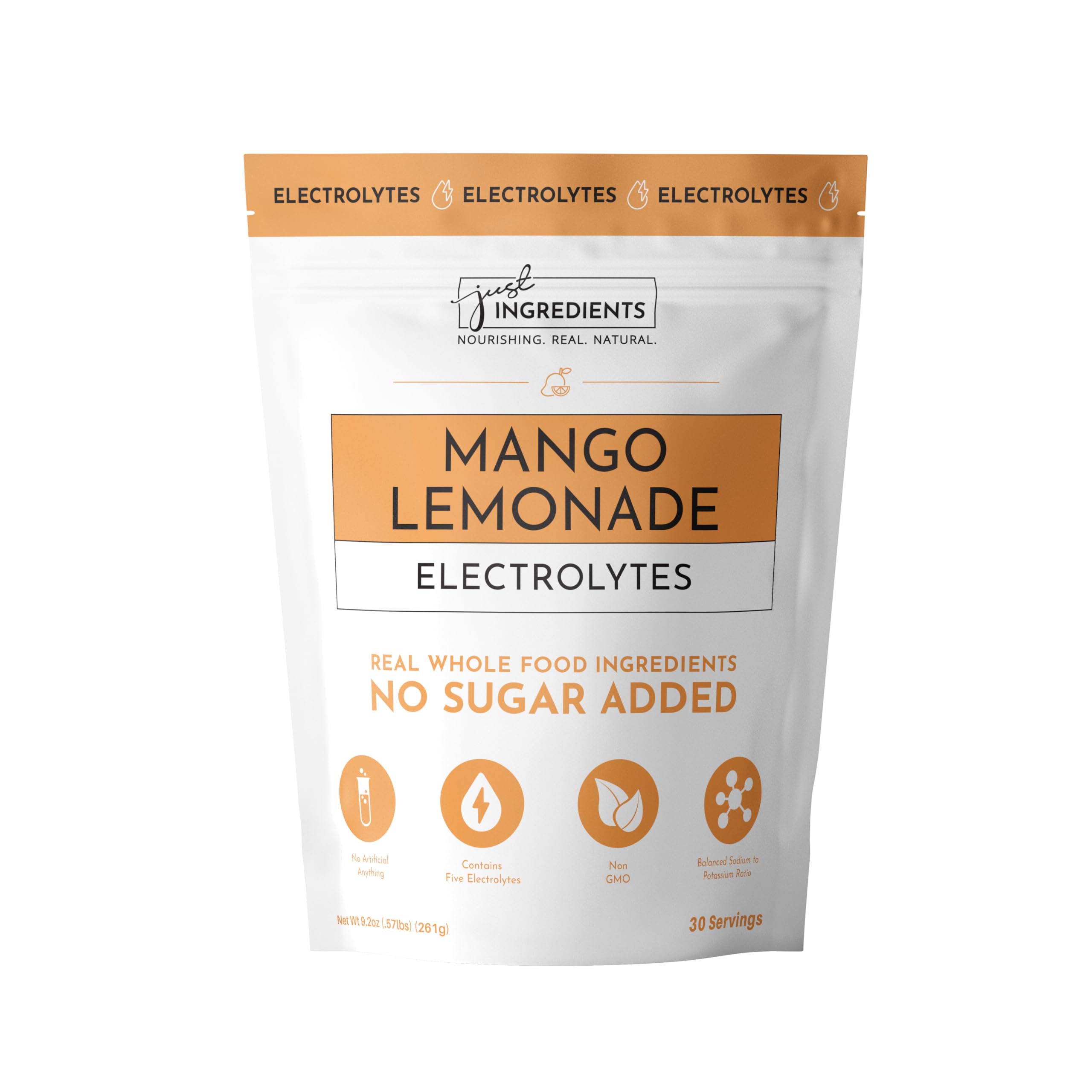 JUST INGREDIENTS Mango Lemonade Electrolyte Drink Mix bottle for quick on-the-go hydration