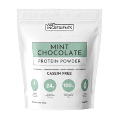 JUST INGREDIENTS Mint Chocolate Protein Powder bag front highlighting real cocoa and clean protein
