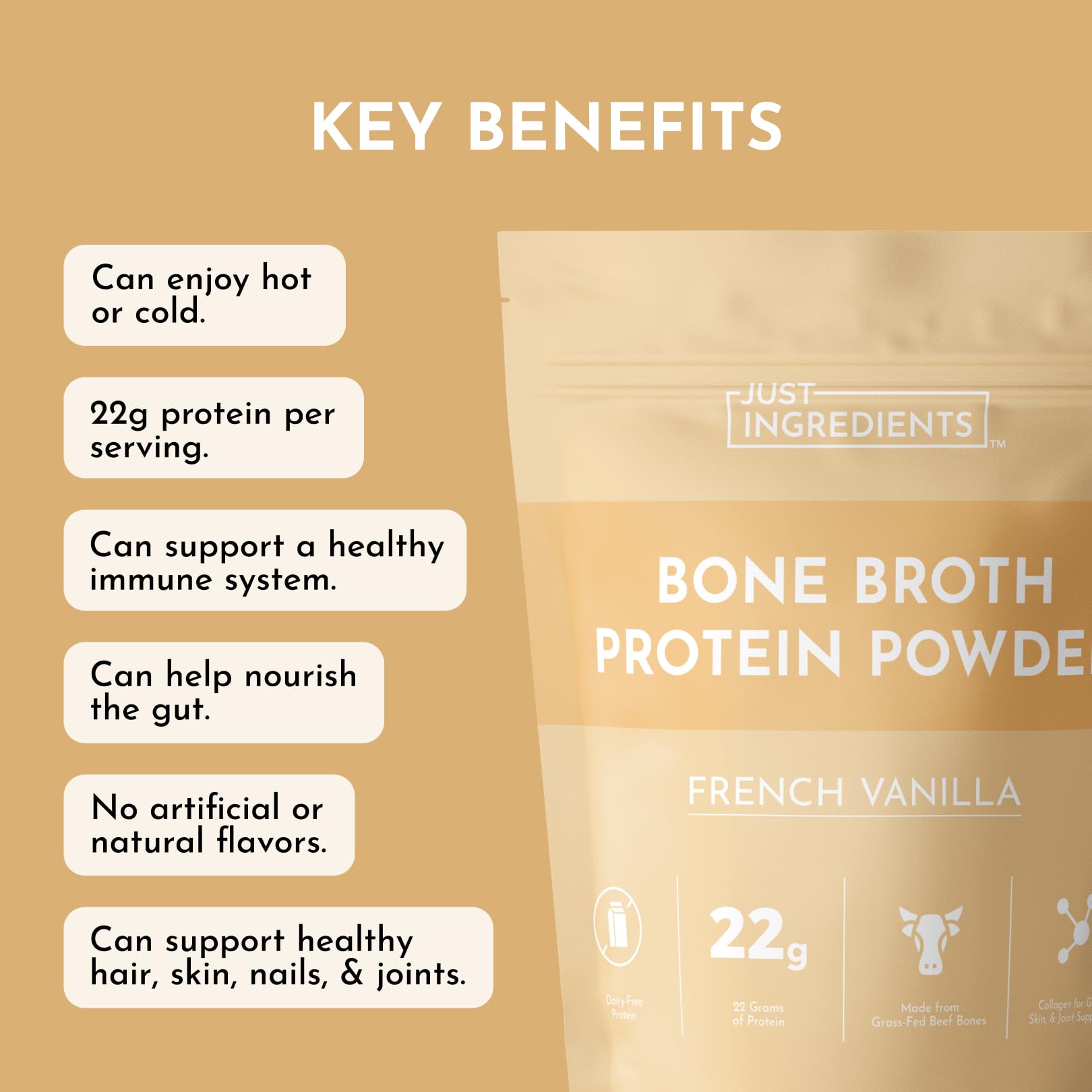 Just Ingredients vanilla flavor with monk fruit in prepared smoothie.