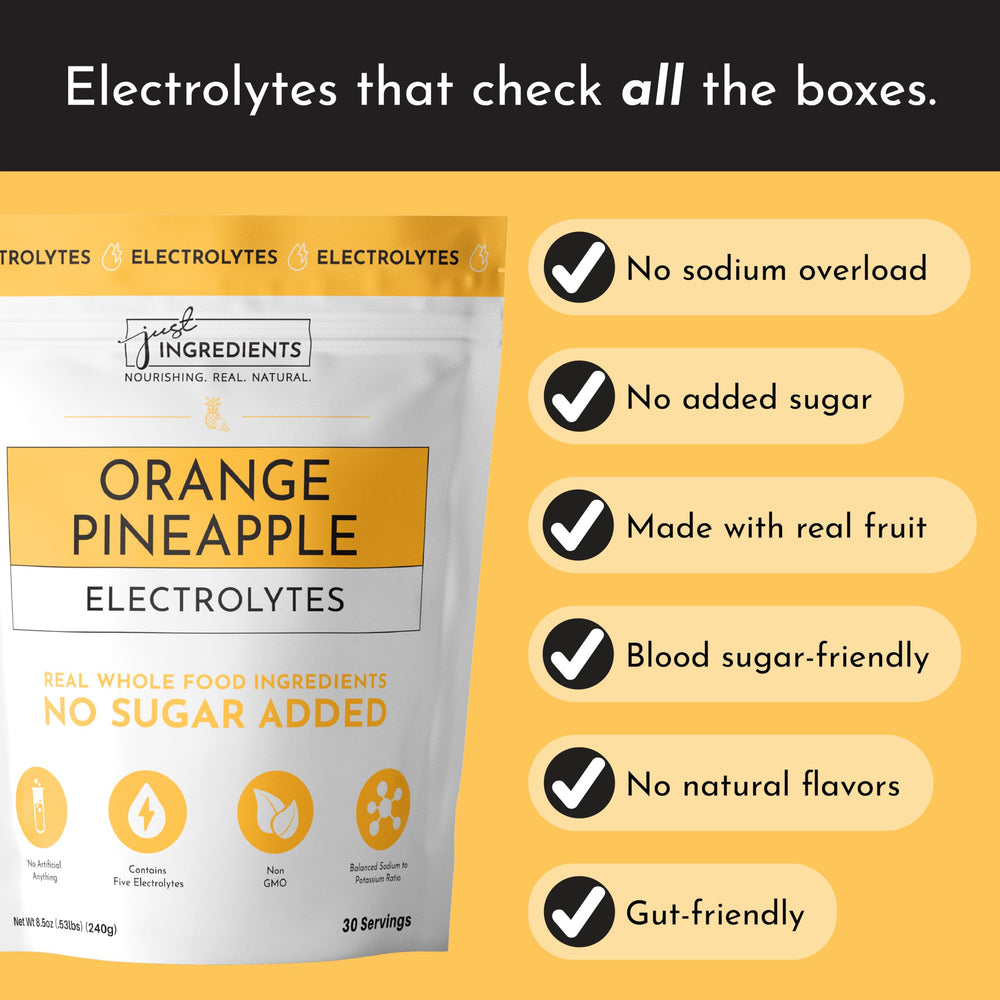 Close-up of sea salt crystals with Just Ingredients Electrolytes branding