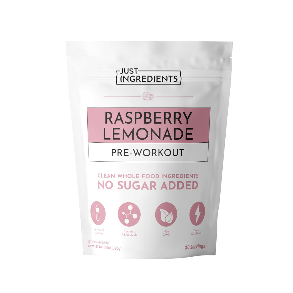 JUST INGREDIENTS Pre-Workout Raspberry Lemonade bottle ready for daily training energy