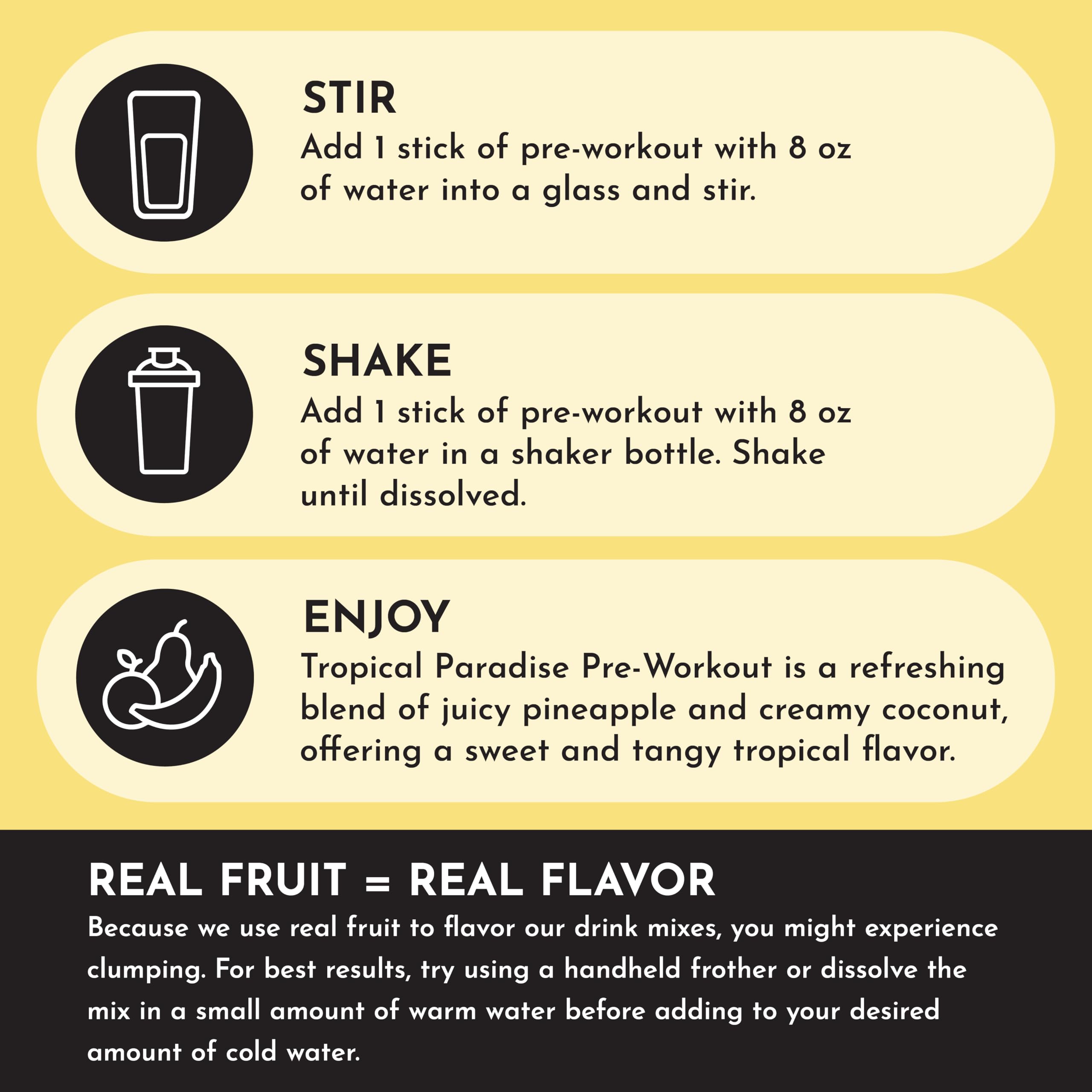 JUST INGREDIENTS Pre-Workout Tropical Paradise featuring ginseng and maca roots for balanced energy