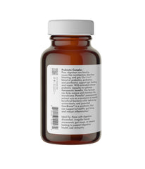 Just Ingredients Probiotic Complex bottle back showing usage and allergen-free claim.