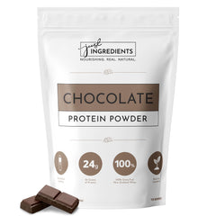 JUST INGREDIENTS Protein Powder Chocolate in a jar showing grass-fed whey for clean protein