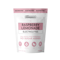Just Ingredients Raspberry Lemonade Electrolytes bag front for quick hydration on the go.