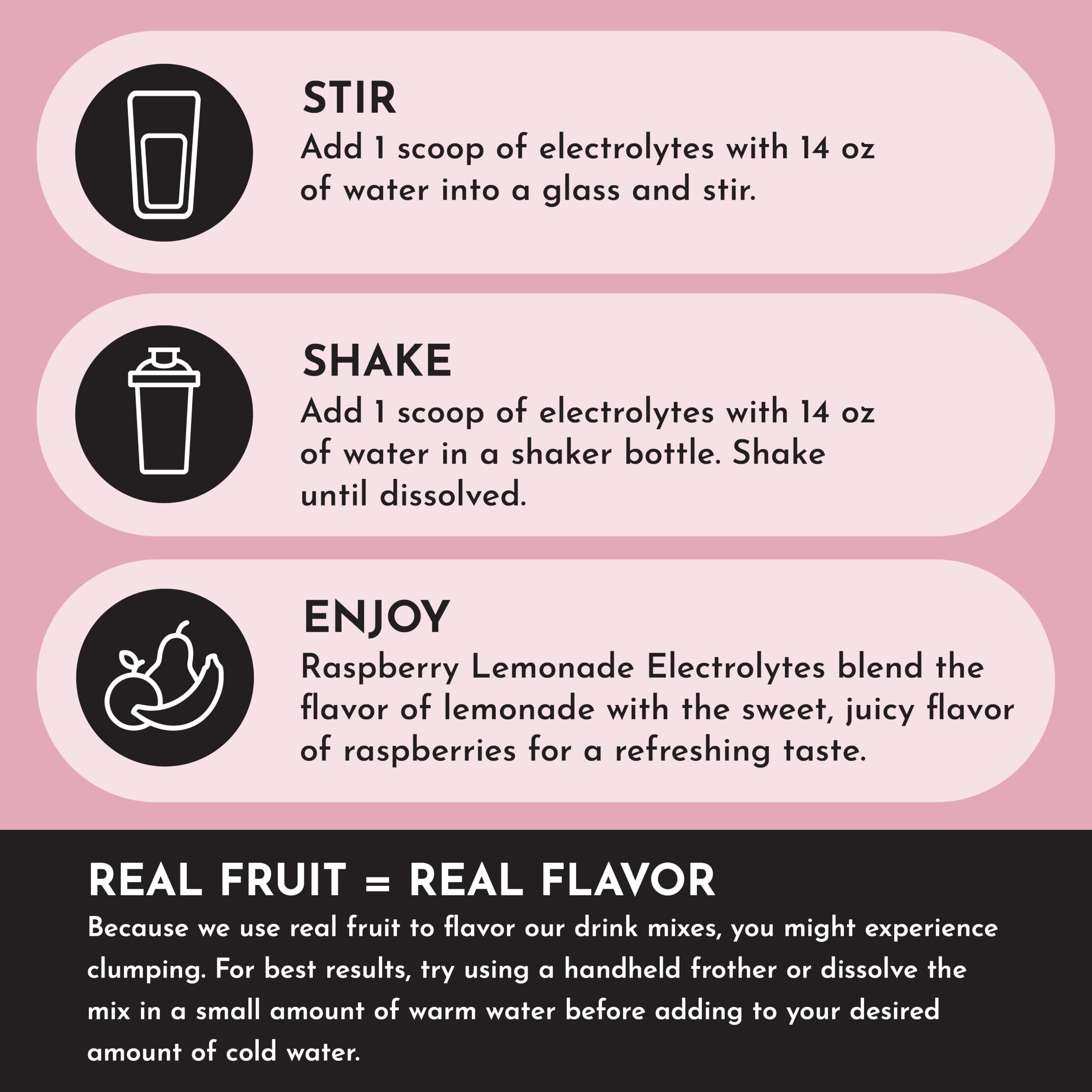 Just Ingredients Raspberry Lemonade Electrolytes scoop close-up for easy mixing.