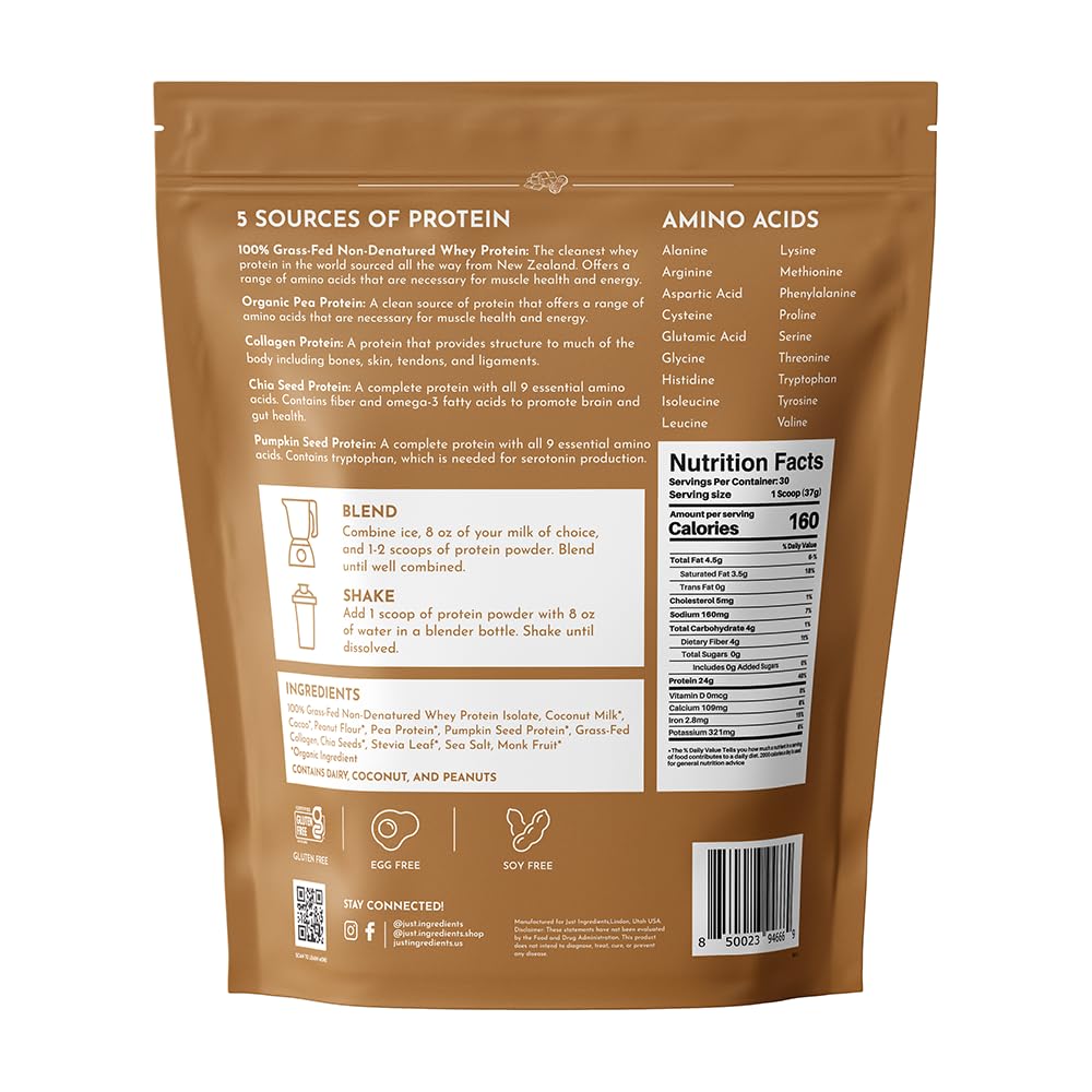 JUST INGREDIENTS Roasted Peanut Butter Chocolate Protein Powder scoop for quick shakes