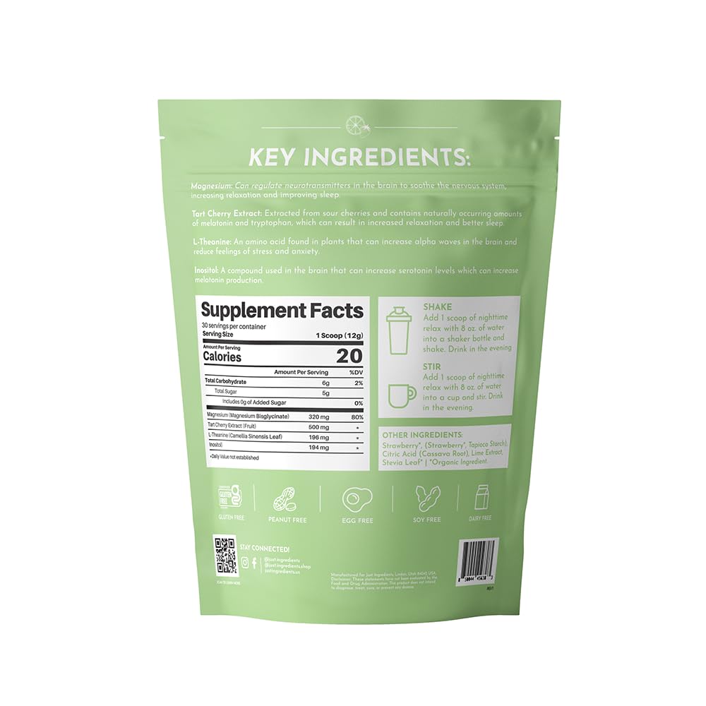 JUST INGREDIENTS Strawberry Limeade Nighttime Relax scoop for convenient nightly mix.