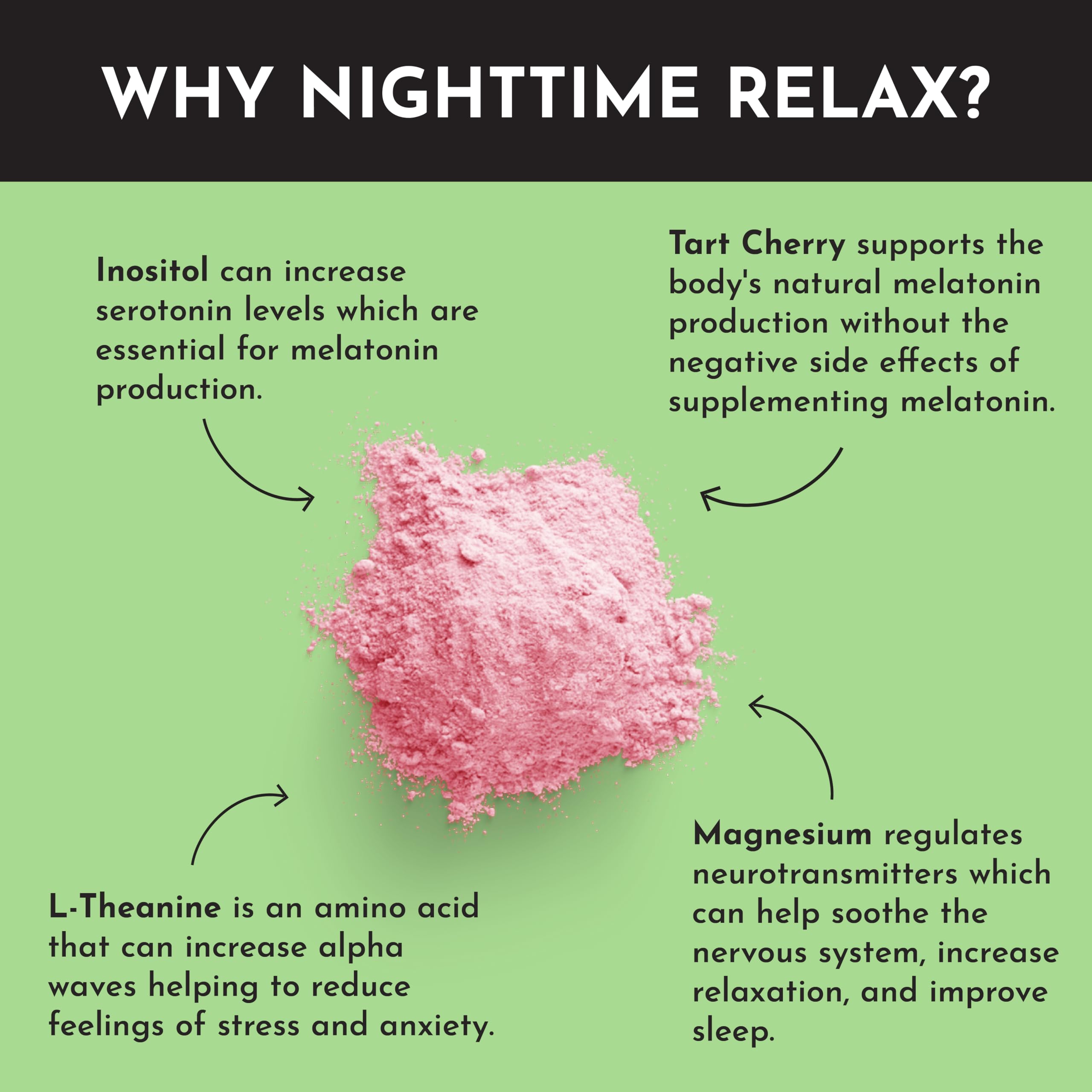 JUST INGREDIENTS Strawberry Limeade Nighttime Relax vegan symbol and clean ingredients.