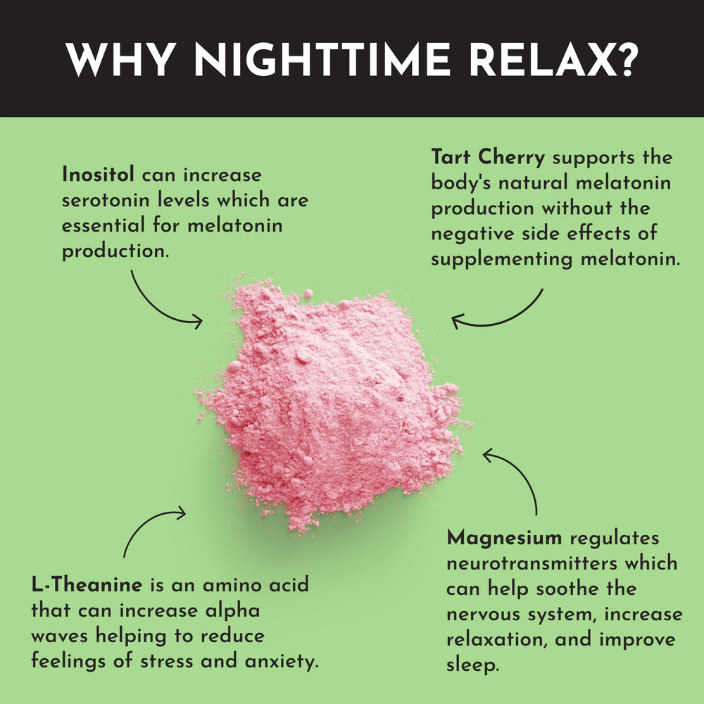 JUST INGREDIENTS Strawberry Limeade Nighttime Relax vegan symbol and clean ingredients.