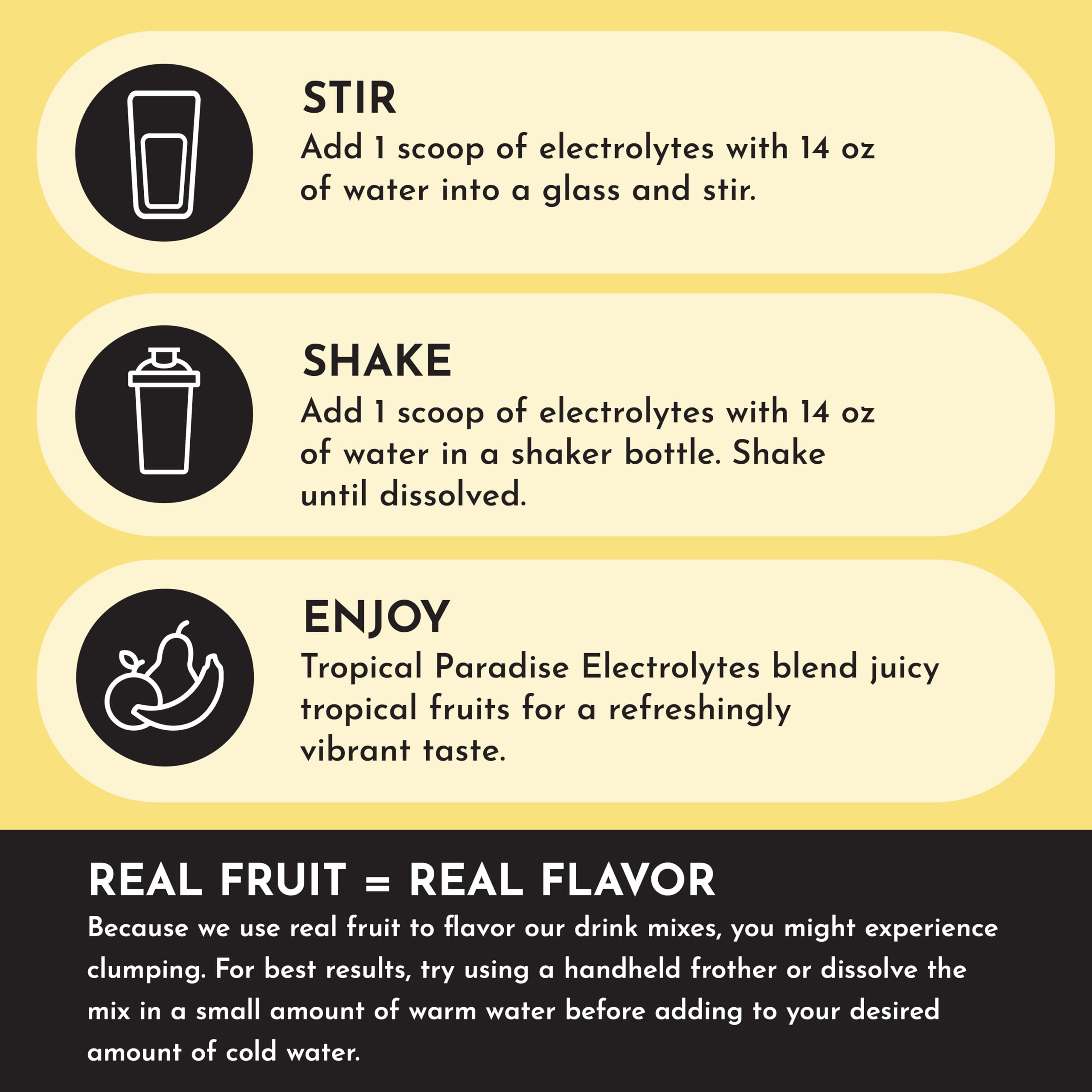 Just Ingredients Tropical Paradise powder dissolving into glass for refreshing hydration.