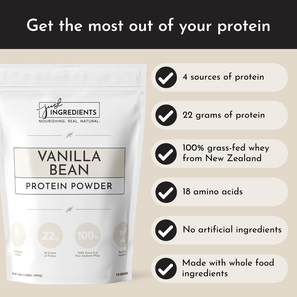 Just Ingredients Vanilla Protein Powder blender blending a creamy shake