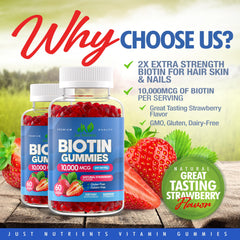 Just Nutrients Biotin strawberry gummies close-up, tasty daily wellness