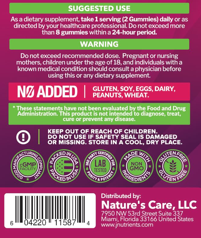Just Nutrients Elderberry Gummies bottle packaging front communicates value with 100 gummies per bottle