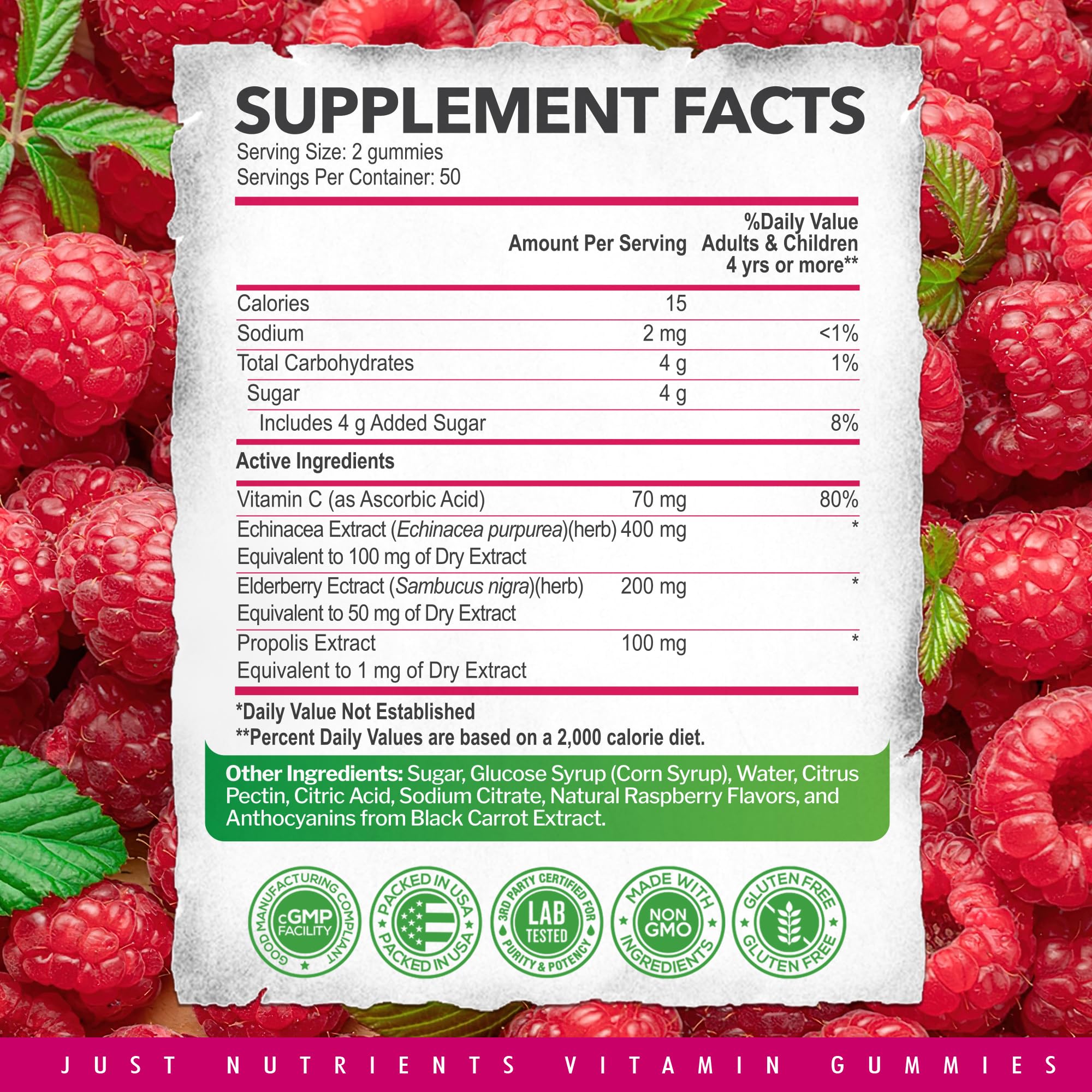 Just Nutrients Elderberry Gummies family use photo shows kids and adults enjoying the supplement