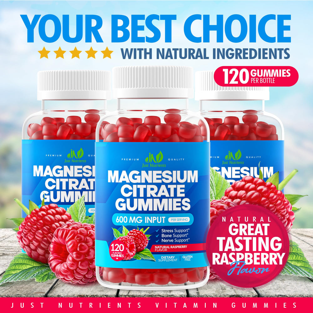 Just Nutrients Magnesium Citrate Gummies family serving demonstrates value and shareable daily support.