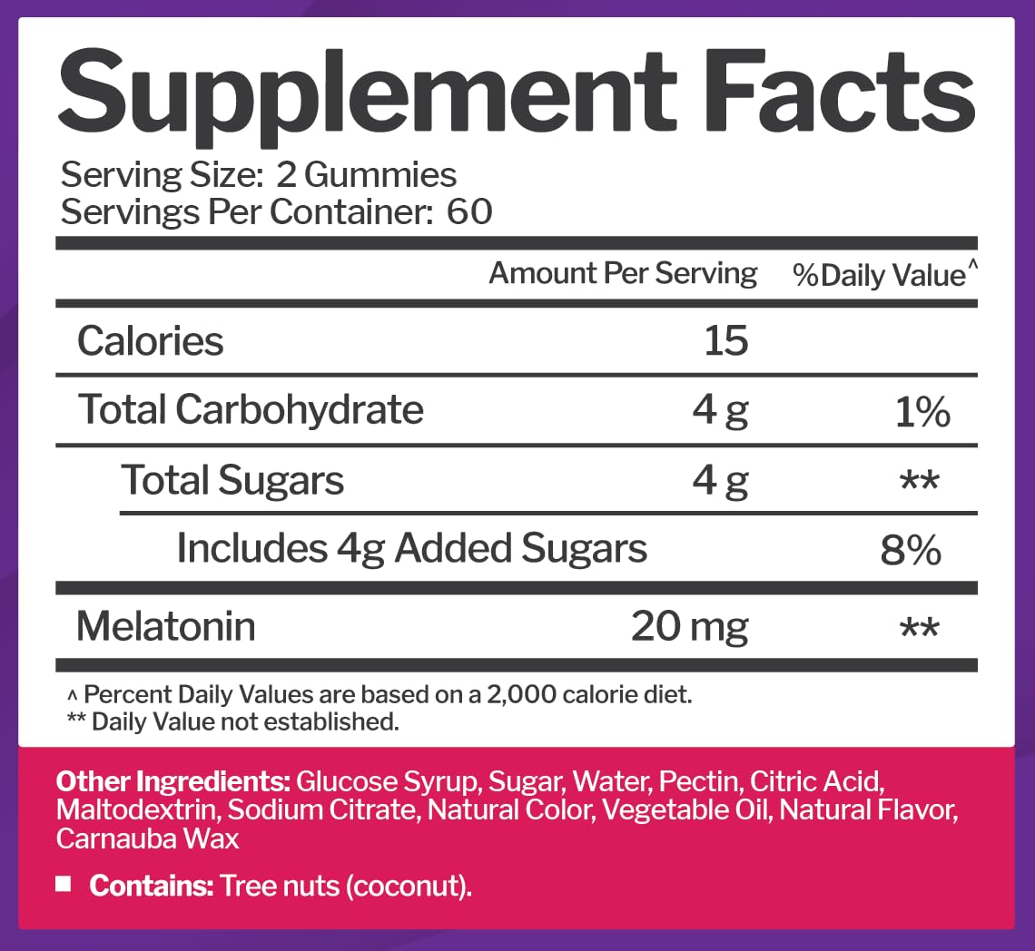 Just Nutrients Melatonin gummies serving size image emphasizing 60 servings