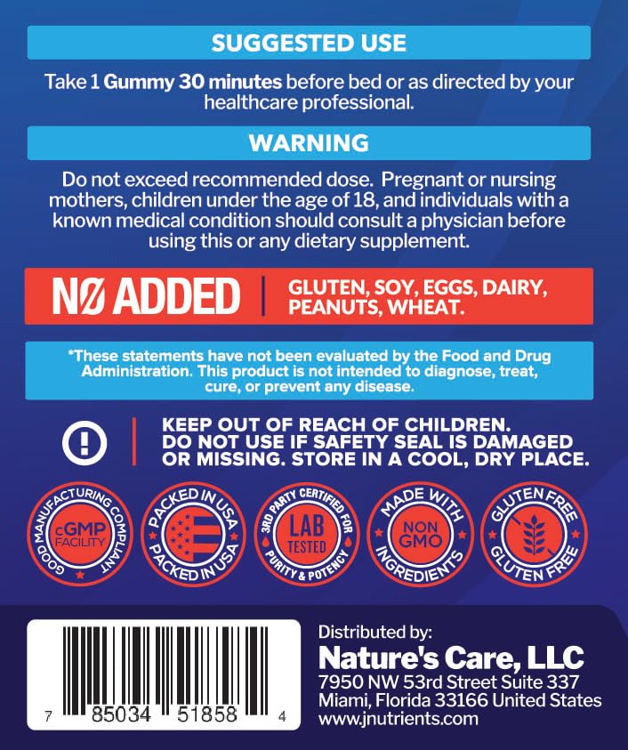 Just Nutrients Melatonin Gummies bedside scene suggests evening use.