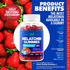 Just Nutrients Melatonin Gummies texture close-up reveals chewy, strawberry-flavored goodness.