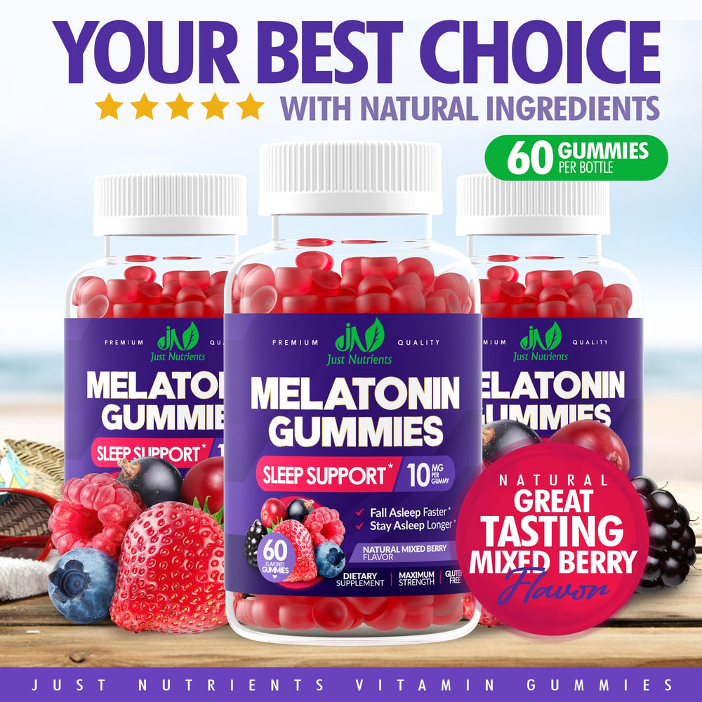 Just Nutrients melatonina 10 mg con ingredientes naturales y opción vegetariana.