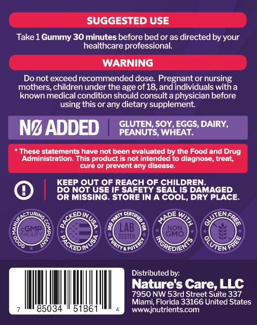 Just Nutrients melatonina 10 mg gomitas vegetarianas, sin gluten ni conservantes.