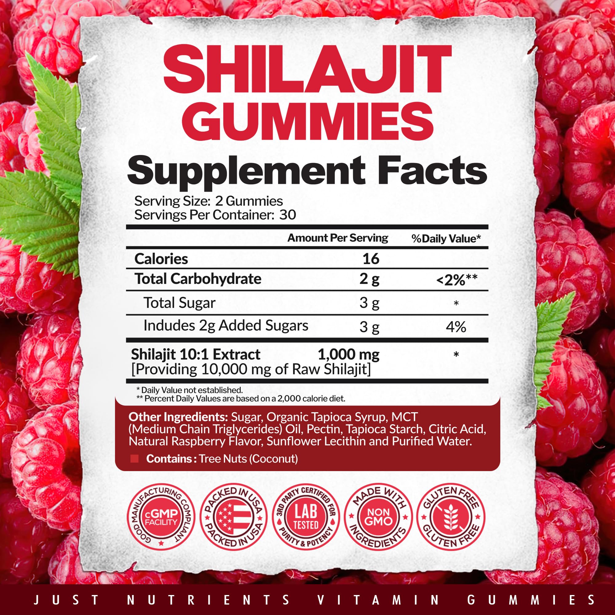 Just Nutrients Shilajit gummies 60-count bottle suits a full month of use