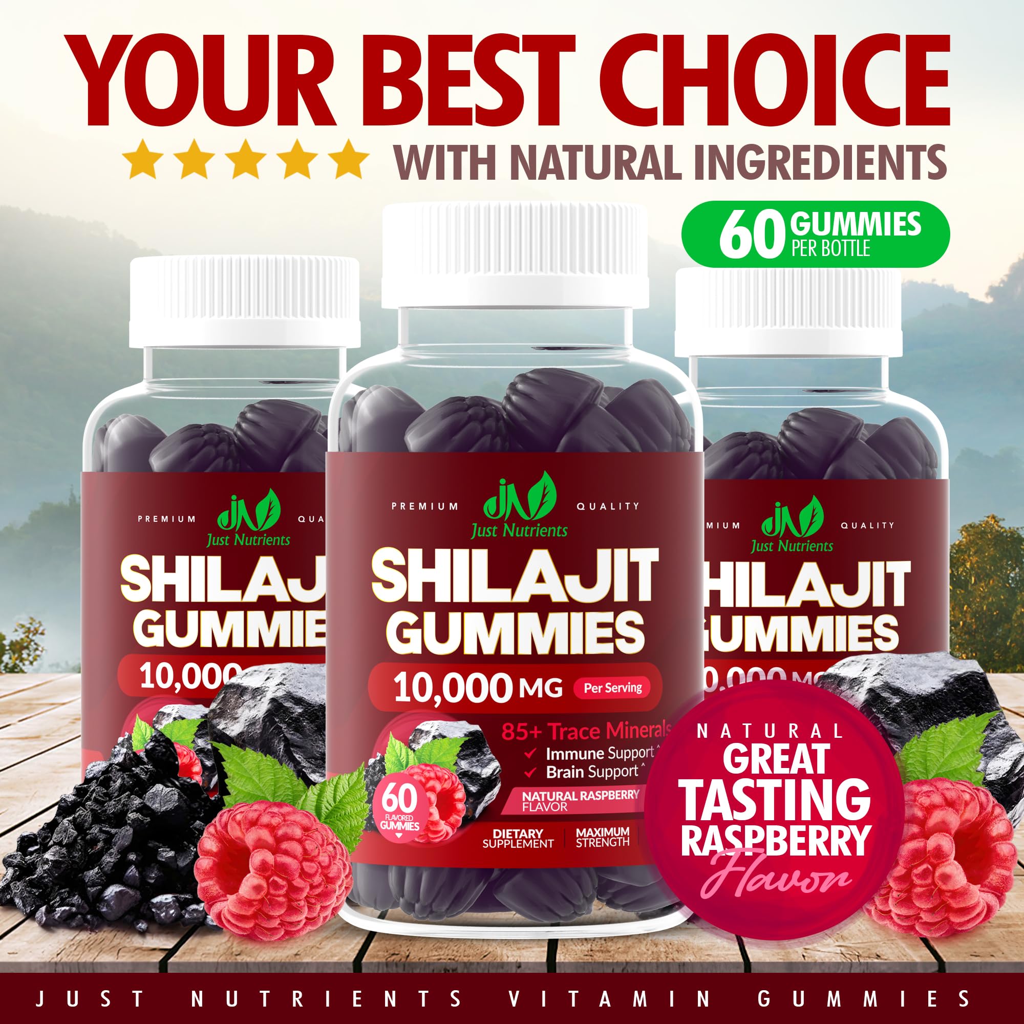 Just Nutrients Shilajit gummies non-GMO formula with no artificial colors