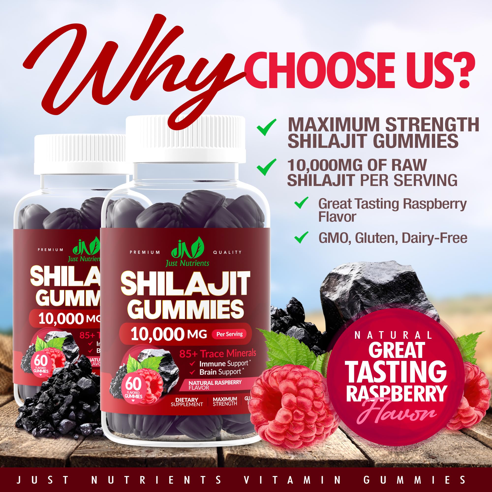 Just Nutrients Shilajit gummies raspberry flavor pack adds convenient daily wellness