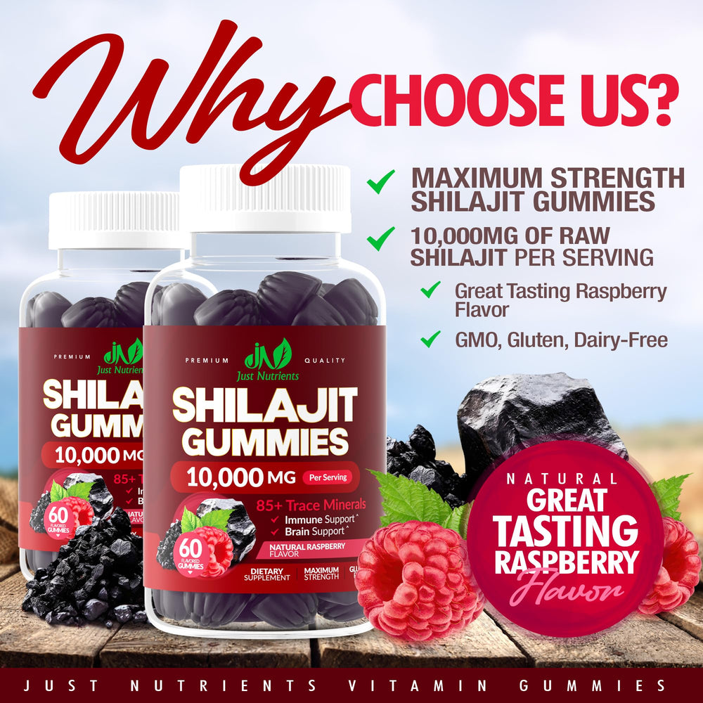 Just Nutrients Shilajit gummies raspberry flavor pack adds convenient daily wellness