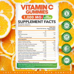 Just Nutrients Vitamin C Gummies closeup of chewy orange gummies for easy daily use.
